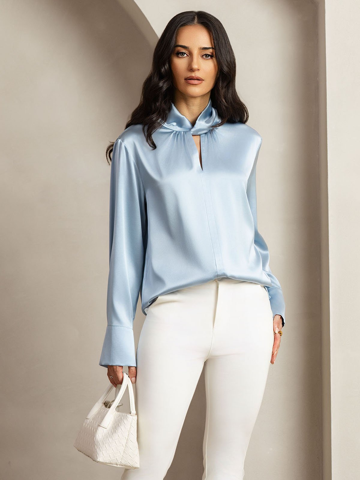 [Harmaansininen] SilkSilky-FI Long Sleeve Keyhole Neck Naisten Puserot 001