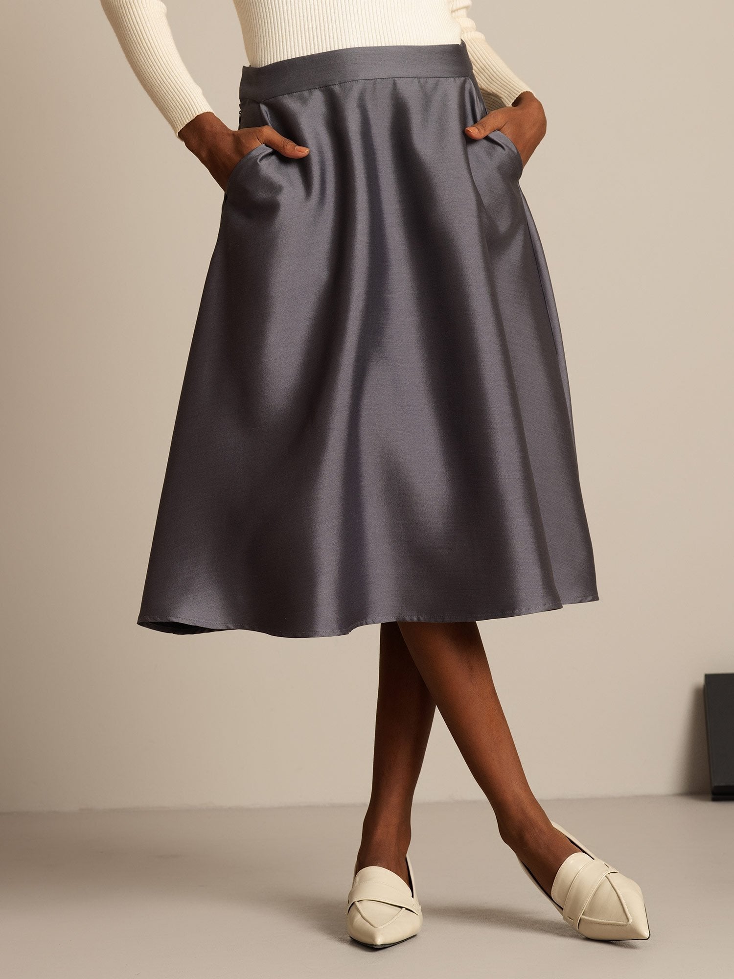 [Harmaa] SilkSilky-FI 32Momme Silk-Wool Blend Skirt 001,