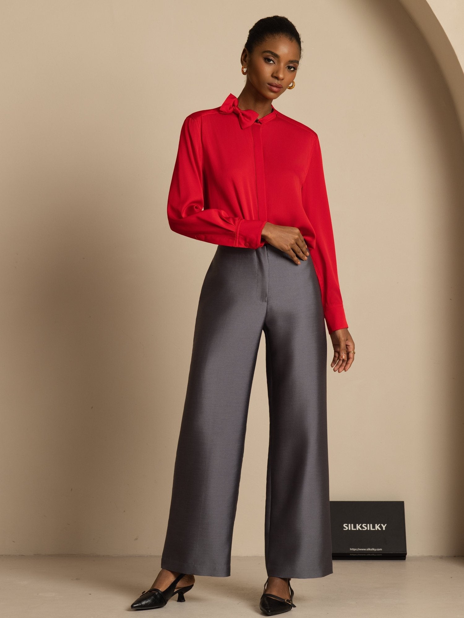 [Viini] SilkSilky-FI 19Momme Silkki Pitkähihainen Pystykaulus Pusero 008