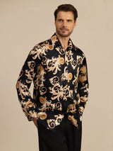 [Musta Lohikäärme] SilkSilky-FI Long Sleeve Lapel Collar Miesten Paita 003