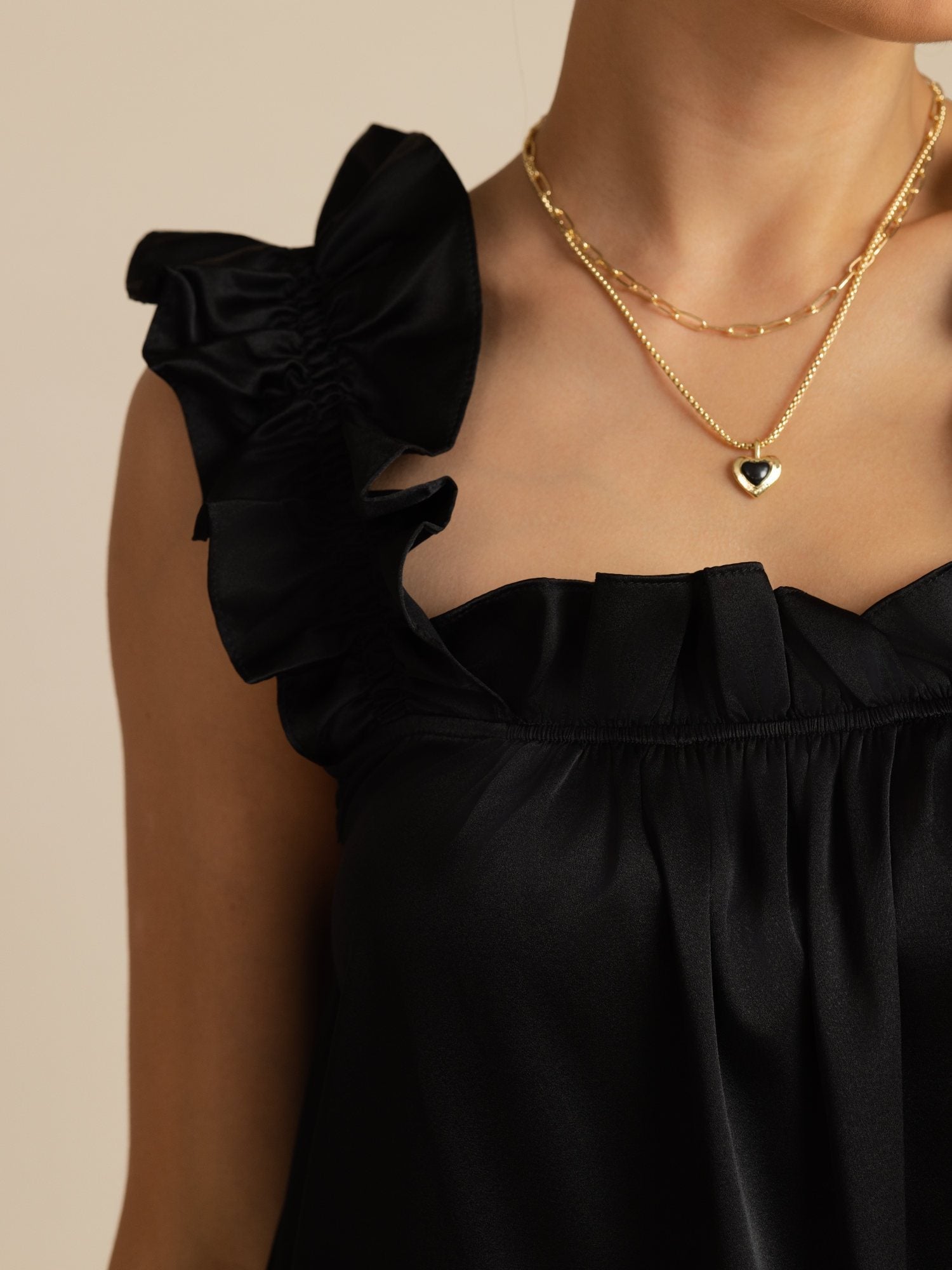 [Musta] SilkSilky-FI 19Momme Silkki Hihaton Neliskulmainen Kaulus Mekko 004