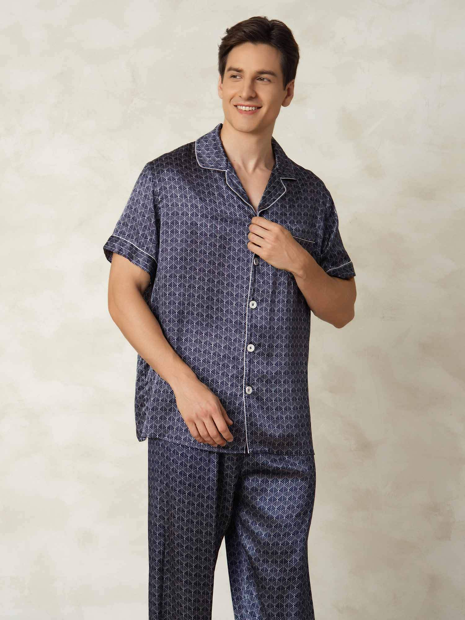 [LaivastoGinkgo] SilkSilky-FI Lapel Collar Miesten Pyjamat 003