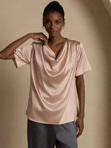 [Toscana] SilkSilky-FI Short Sleeve Cowl Neck Naisten Puserot 004