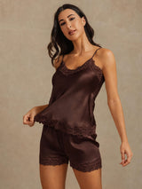 [Ruskea] SilkSilky-FI Spaghetti Strap V Neck Camisole Setti 003