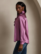 [Tumma Violetti] SilkSilky-FI Long Sleeve Tie Neck Pusero 004