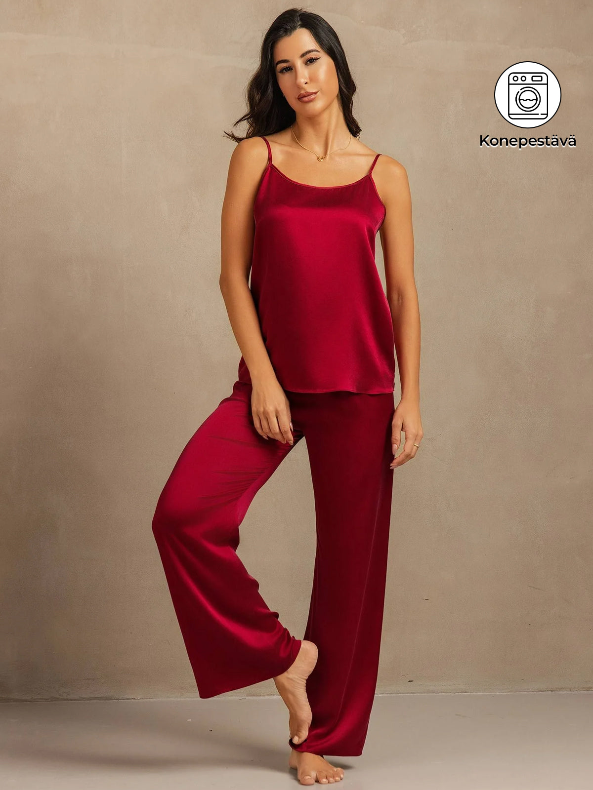 [Viini] SilkSilky-FI 19Momme Spagettihihna Syvä Pyöreä Pääntie Camisole Setti 001