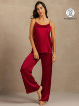 [Viini] SilkSilky-FI 19Momme Spagettihihna Syvä Pyöreä Pääntie Camisole Setti 001