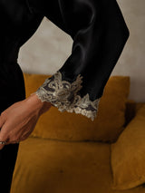 [Musta] SilkSilky-FI 3/4 Sleeve Naisten Aamutakki 003