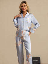 [Vaaleansininen] SilkSilky-FI Long Sleeve Notkokaulus Naisten Pyjamat 004