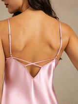 [Vaalea Pinkki] SilkSilky-FI Spaghetti Strap V Neck Yöpaita 005