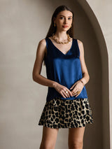[Tummansininen] SilkSilky-FI Sleeveless V Neck Camisole Top 005