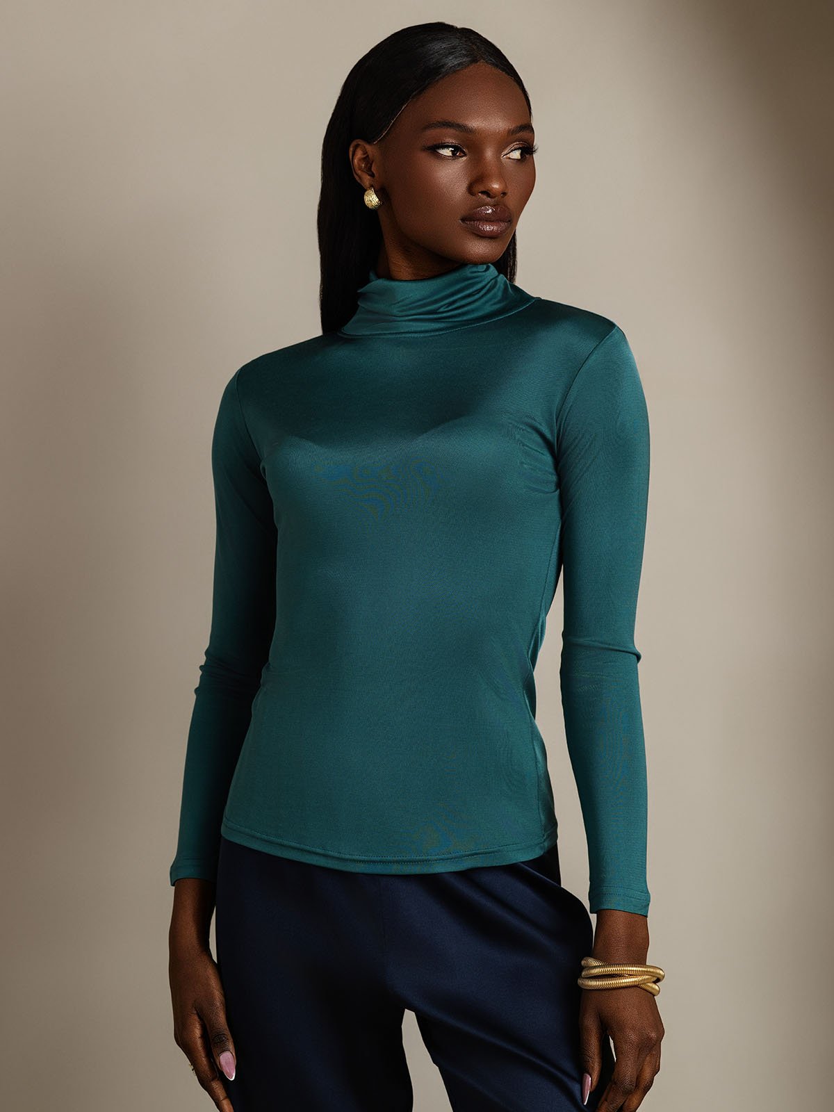 [Tummanvihreä] SilkSilky-FI Silk Long Sleeve Womens T-Shirt 001