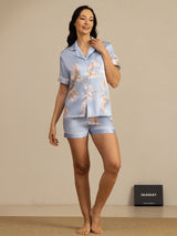 [Vaaleansininen] SilkSilky-FI Short Sleeve Notkokaulus Naisten Pyjamat 006