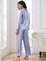 [Teräksensininen] SilkSilky-FI Long Sleeve Notkokaulus Naisten Pyjamat 002