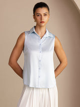 [Vaaleansininen] SilkSilky-FI Sleeveless Lapel Collar Naisten paita 003