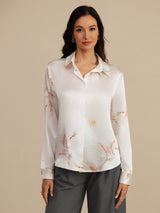 [Valkoinen] SilkSilky-FI Long Sleeve Lapel Collar Naisten paita 001