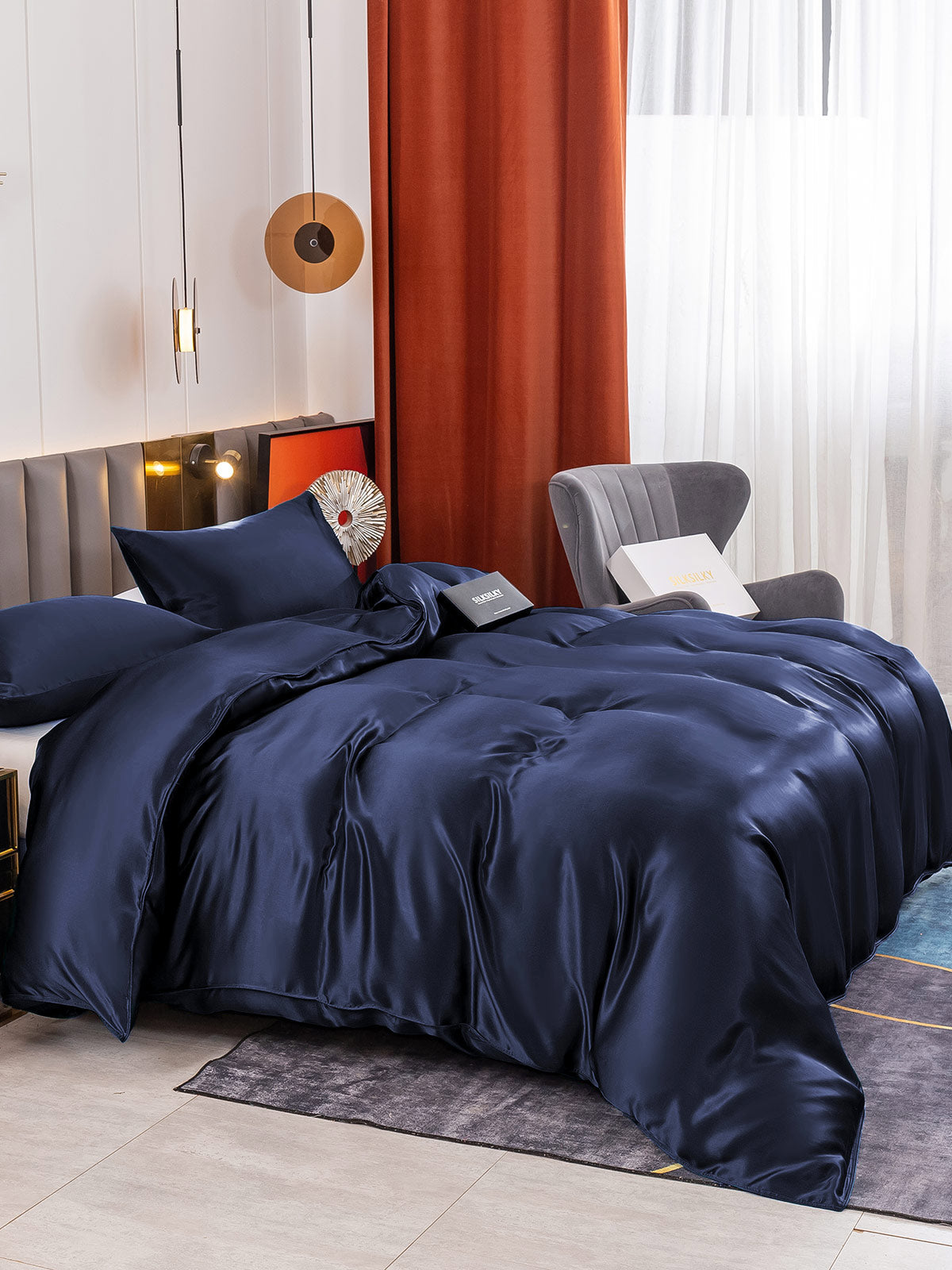 [Tummansininen] SilkSilky-FI 19Momme Bedding Set 003
