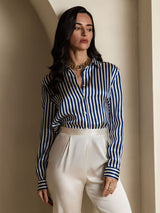 [Laivasto Raita] SilkSilky-FI Long Sleeve Lapel Collar Naisten paita 006