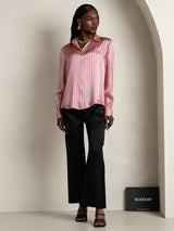 [Rosa Raita] SilkSilky-FI Long Sleeve Lapel Collar Naisten paita 008