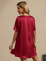 [Tummanpunainen] SilkSilky-FI Half Sleeve V Neck Yöpaita 002