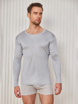 [Vaalean Harmaa] SilkSilky-FI Long Sleeve Round Neck Miesten T-paita 004