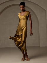 [Ruskea] SilkSilky-FI Cap Sleeve Scoop Neck Mekko 005