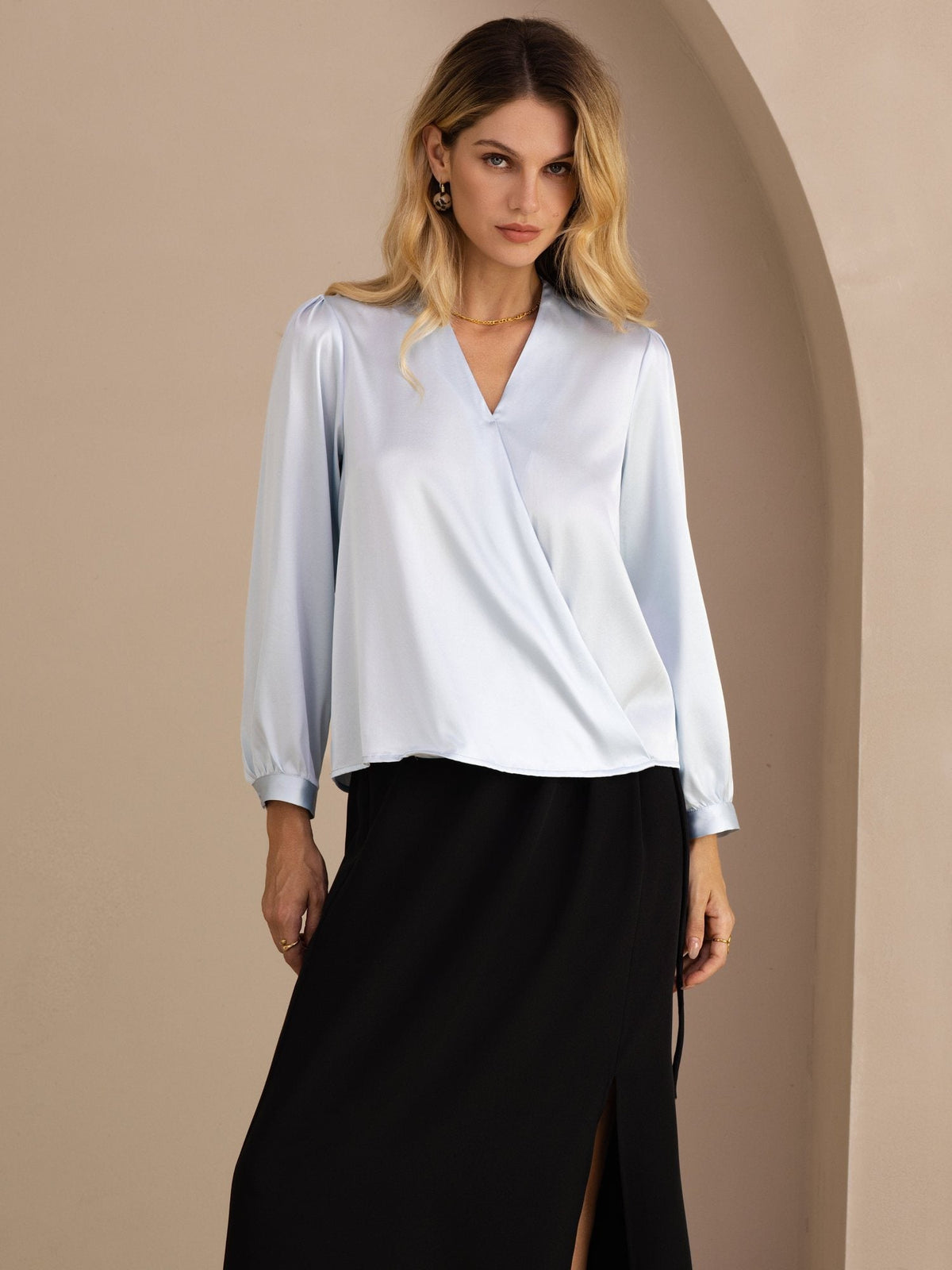 [Vaaleansininen] SilkSilky-FI Long Sleeve Wrap Naisten Puserot 001