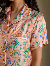 [Vaaleanpunainen Fauna] SilkSilky-FI Short Sleeve Notch Collar Naisten Pyjamat 006