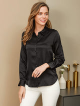 [Musta] SilkSilky-FI Long Sleeve Lapel Collar Naisten paita 001