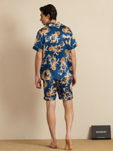 [Navy Lohikäärme] SilkSilky-FI Short Sleeve Notkokaulus Miesten Pyjamat 002
