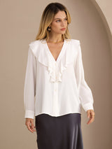 [Valkoinen] SilkSilky-FI Long Sleeve Deep V Neck Naisten Puserot 001