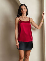 [Viini] SilkSilky-FI 19Momme Spagettihihna Syvä Pyöreä Pääntie Camisole Top 005