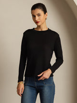 [Musta] SilkSilky-FI Long Sleeve Crew Neck Naisten T-paita 001