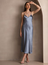 [Harmaansininen] SilkSilky-FI Spaghetti Strap V Neck Mekko 005