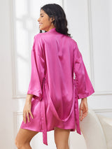 [Ruusunpunainen] SilkSilky-FI 3/4 Sleeve Naisten Aamutakki 002