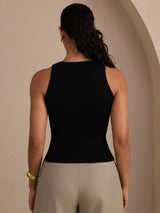[Musta] SilkSilky-FI Sleeveless Deep V Neck Camisole Top 002