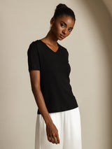[Musta] SilkSilky-FI Short Sleeve V Neck Naisten T-paita 003