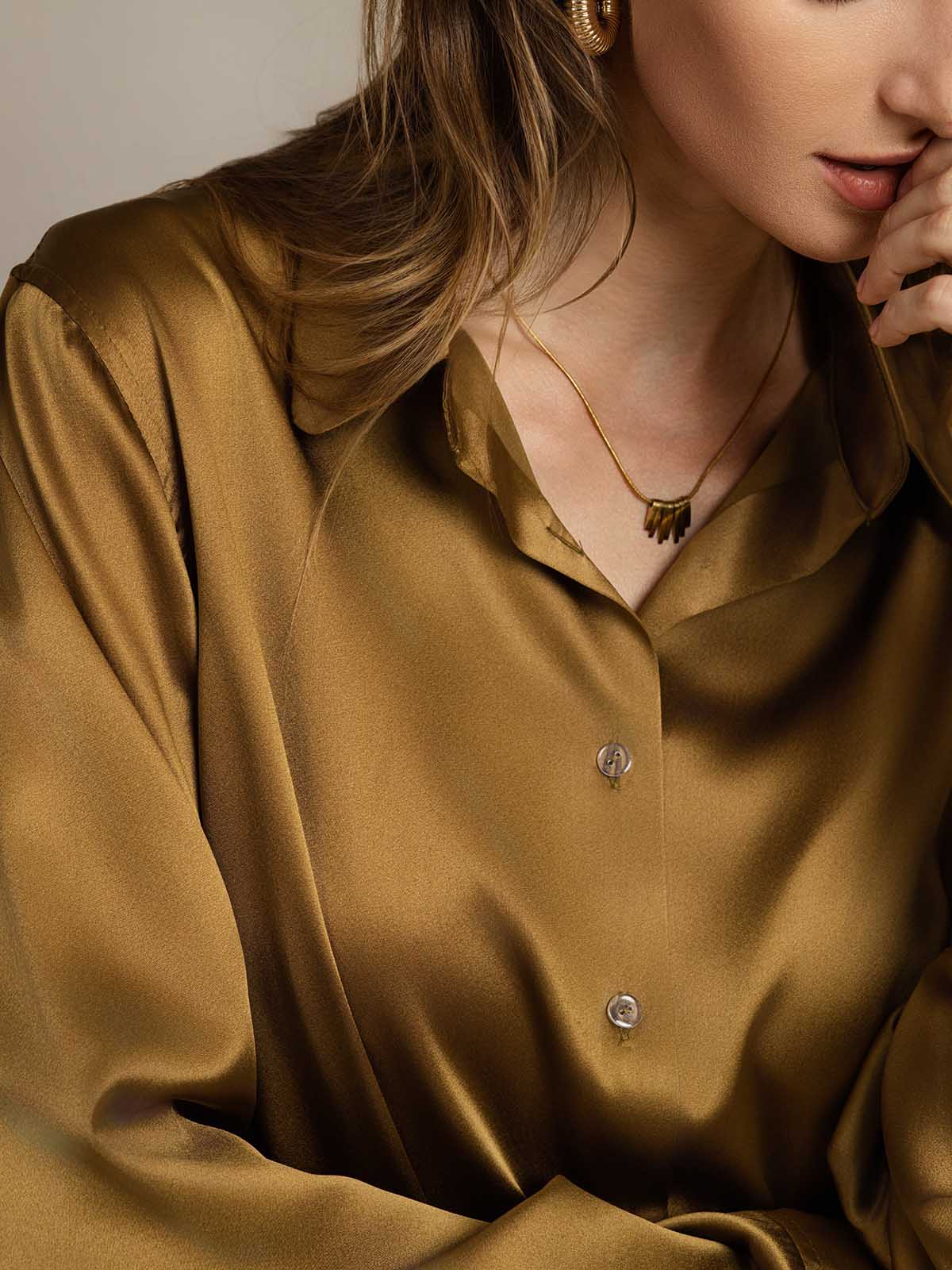 [Pronssi] SilkSilky-FI Lapel Collar Naisten paita 005