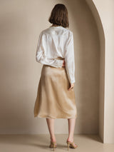[Valkoinen] SilkSilky-FI Long Sleeve Lapel Collar Naisten paita 002