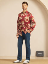 [Viininpunainen Lohikäärme] SilkSilky-FI Long Sleeve Lapel Collar Miesten Paita 008