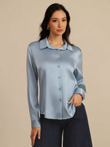 [Harmaansininen] SilkSilky-FI Long Sleeve Lapel Collar Naisten paita 001