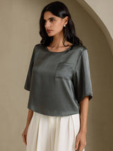 [Tumman Harmaa] SilkSilky-FI Half Sleeve Naisten T-paita 005