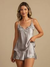 [Vaalean Harmaa] SilkSilky-FI Spaghetti Strap V Neck Camisole Setti 001