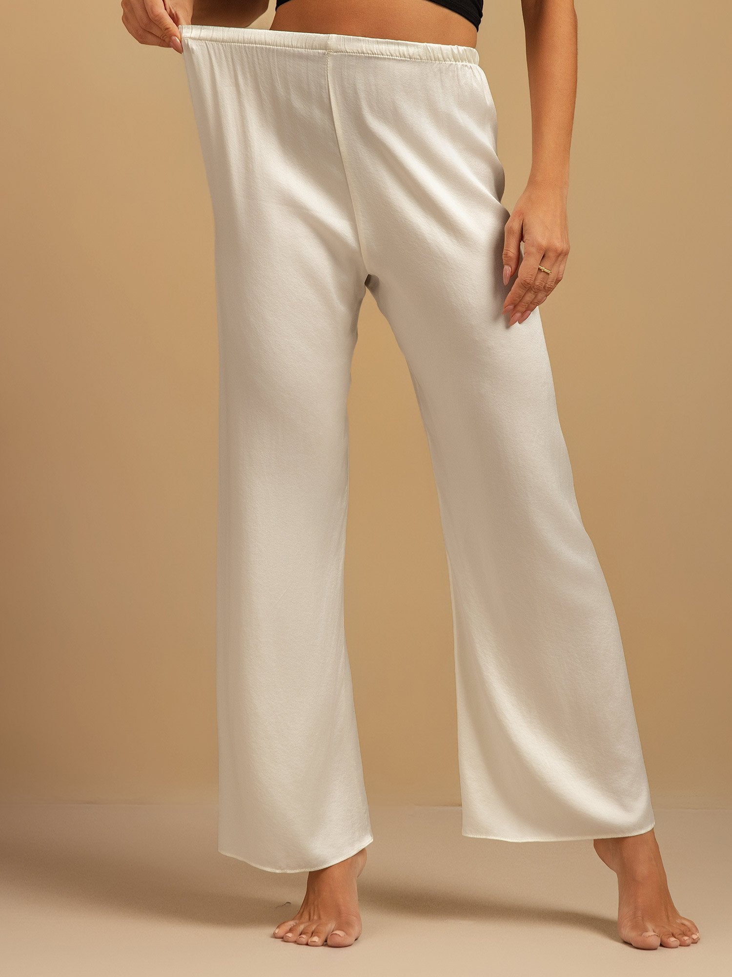 [Valkoinen] SilkSilky-FI 19Momme Womens Sleep Bottoms 003,