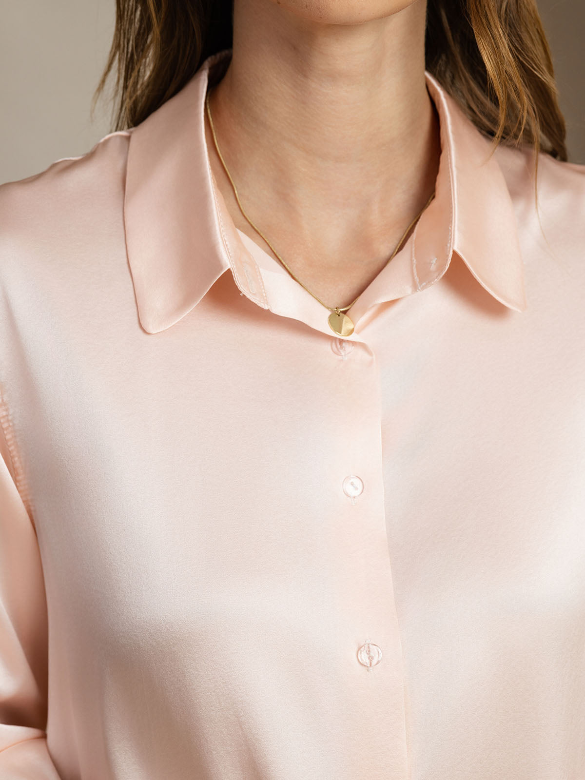[Vaalea Pinkki] SilkSilky-FI Lapel Collar Naisten paita 004