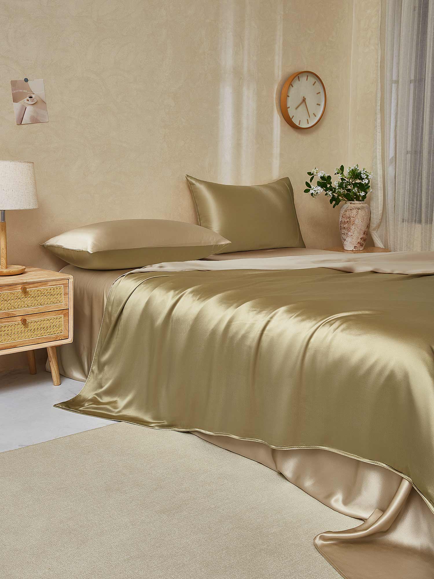 [Beige+Khaki] SilkSilky-FI 22Momme Bedding Set 003,