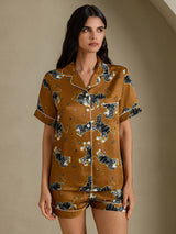 [Ruskea Leijona] SilkSilky-FI Short Sleeve Notch Collar Naisten Pyjamat 001