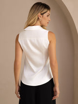[Valkoinen] SilkSilky-FI Sleeveless Lapel Collar Naisten paita 002