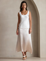 [White] SilkSilky  19Momme Stretch Silk Charmeuse Sleeveless Scoop Neck Camisole Top 001