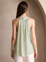 [Vaaleanvihreä] SilkSilky-FI Sleeveless Halterneck Naisten T-paita 002